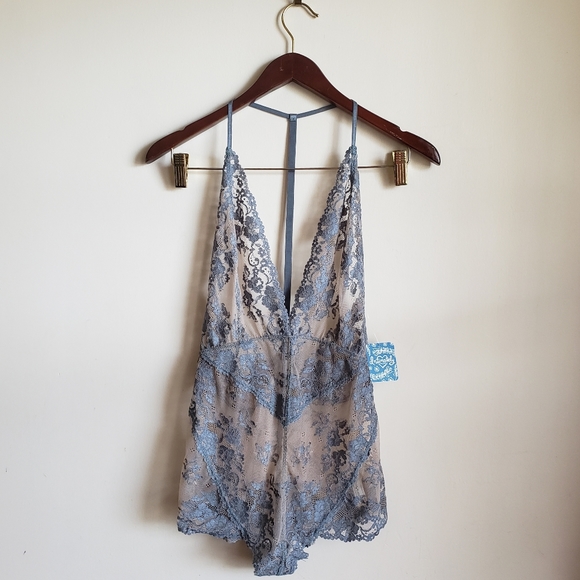 Free People Too Cute To Handle Lace Bodysuit Blue - Picture 10 of 14